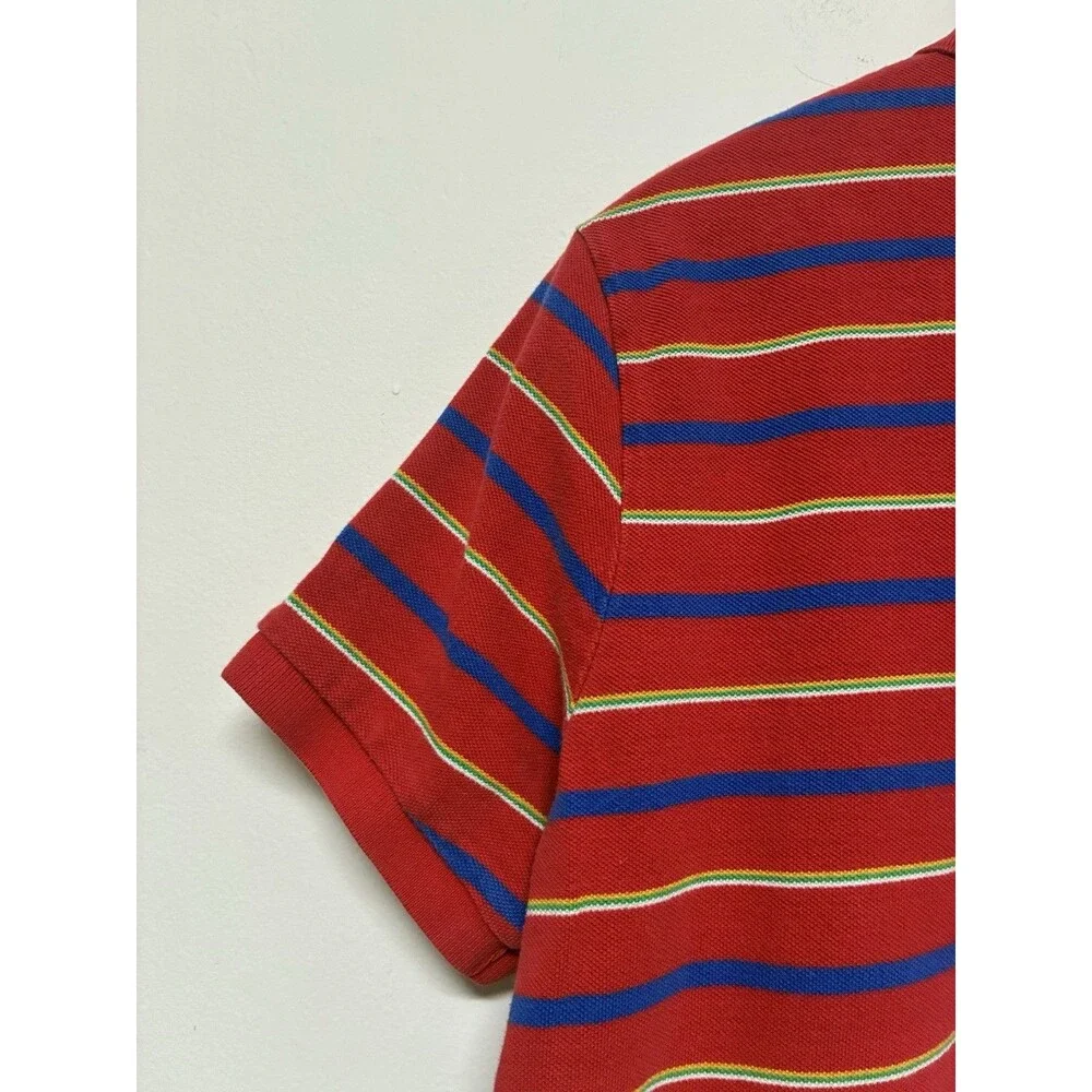 Polo Ralph Lauren Large Custom Fit Red Striped Polo With Yellow Logo Casual